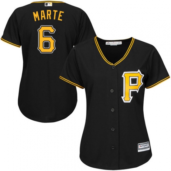 Women's Majestic Pittsburgh Pirates #6 Starling Marte Replica Black Alternate Cool Base MLB Jersey