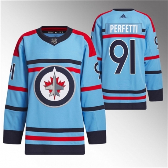 Men's Winnipeg Jets #91 Cole Perfetti Light Blue Anniversary Primegreen Stitched Jersey - Ujersey