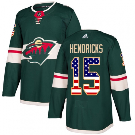 Men's Adidas Minnesota Wild #15 Matt Hendricks Authentic Green USA Flag Fashion NHL Jersey - Ujersey