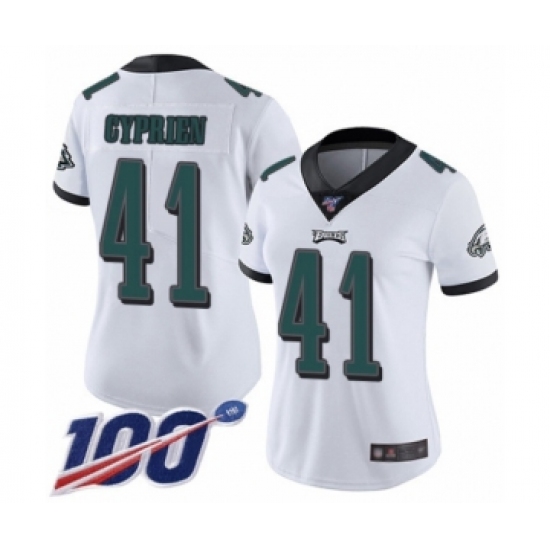 Women's Philadelphia Eagles #41 Johnathan Cyprien White Vapor Untouchable Limited Player 100th Season Football Jersey - Ujersey