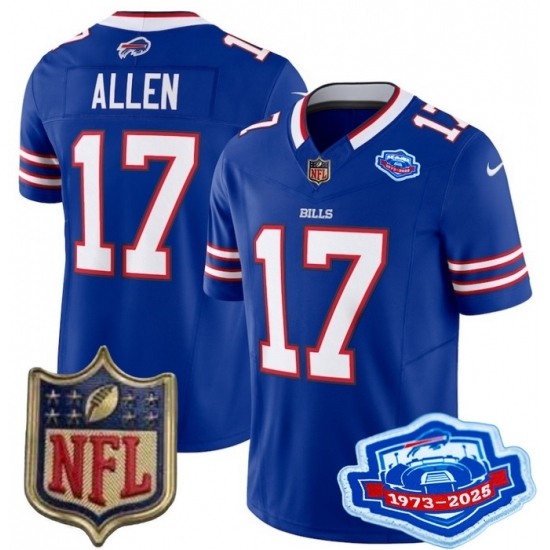 Men's Buffalo Bills 17 Josh Allen Blue 2025 F U S E Farewell Season Gold Shield Stitched Football Jersey - Ujersey