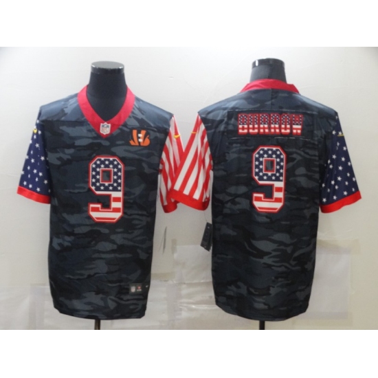 Men's Cincinnati Bengals #9 Joe Burrow Camo Flag Nike Limited Jersey - Ujersey