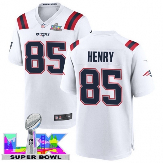 Men's New England Patriots #85 Hunter Henry White 2025 2026 Super Bowl LX F U S E Stitched Jersey - Ujersey