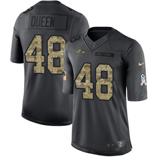 Men's Baltimore Ravens #48 Patrick Queen Black Stitched NFL Limited 2016 Salute to Service Jersey - Ujersey