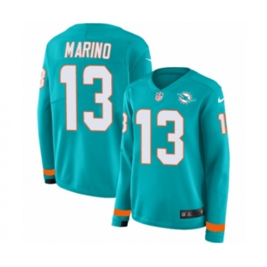 Women's Nike Miami Dolphins #13 Dan Marino Limited Aqua Therma Long Sleeve NFL Jersey - Ujersey