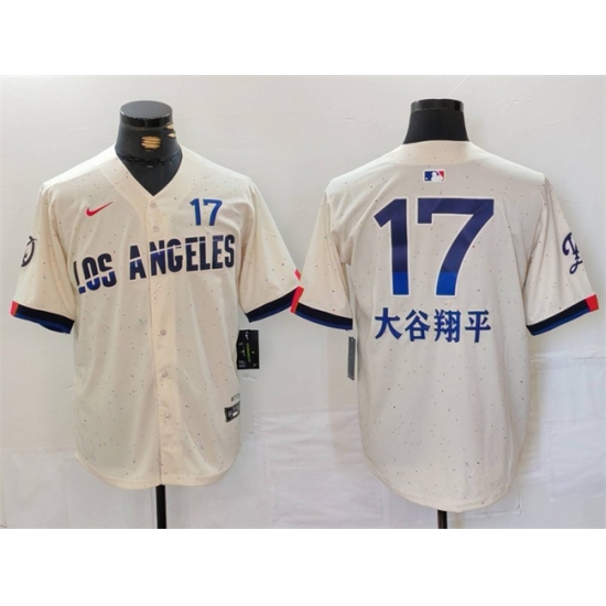 Men's Los Angeles Dodgers #17 大谷翔平 Cream 2024 City Connect Limited Stitched Baseball Jersey - Ujersey