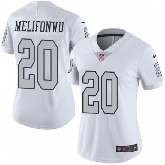 Women's Nike Oakland Raiders #20 Obi Melifonwu Limited White Rush Vapor Untouchable NFL Jersey