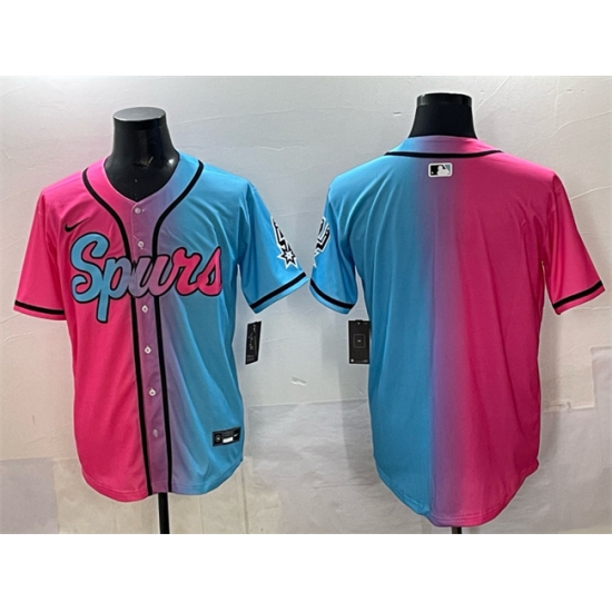 Men's San Antonio Spurs Blank Pink Blue Limited Stitched Baseball Jersey - Ujersey