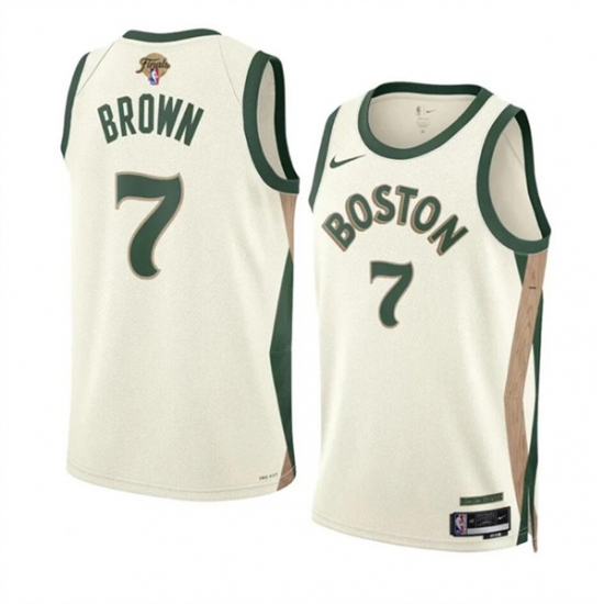 Men's Boston Celtics #7 Jaylen Brown Cream 2024 Finals City Edition Stitched Basketball Jersey - Ujersey