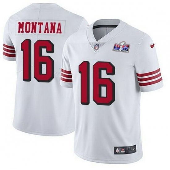 Men's San Francisco 49ers #16 Joe Montana White Throwback Vapor Untouchable Limited Stitched 2024 Super Bowl LVIII Jersey - Ujersey