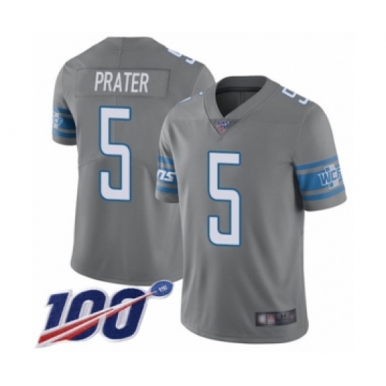 Men's Detroit Lions #5 Matt Prater Limited Steel Rush Vapor Untouchable 100th Season Football Jersey - Ujersey
