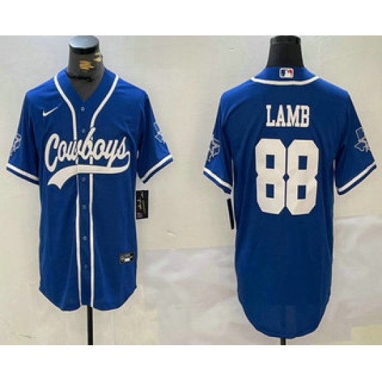 Men's Dallas Cowboys #88 CeeDee Lamb Light Blue Stitched Cool Base Nike Baseball Jersey - Ujersey