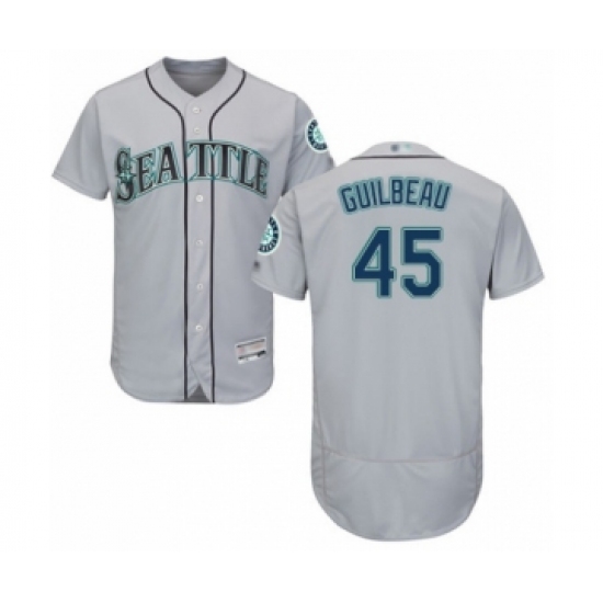 Men's Seattle Mariners #45 Taylor Guilbeau Grey Road Flex Base Authentic Collection Baseball Player Jersey - Ujersey