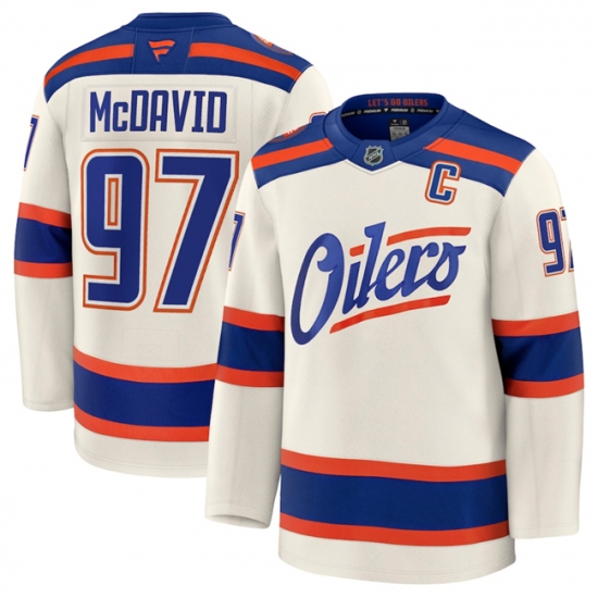 Men's Edmonton Oilers #97 Connor McDavid Light Beige Alternate With C Stitched Hockey Jersey - Ujersey