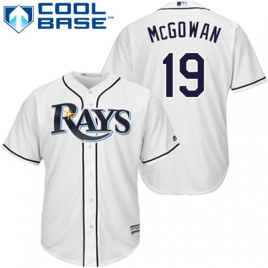 Men's Majestic Tampa Bay Rays #19 Dustin McGowan Replica White Home Cool Base MLB Jersey - Ujersey