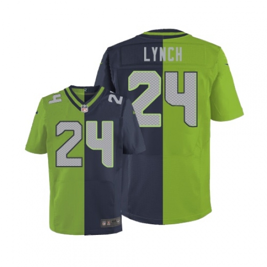 Men's Nike Seattle Seahawks #24 Marshawn Lynch Elite Navy/Green Split Fashion NFL Jersey - Ujersey