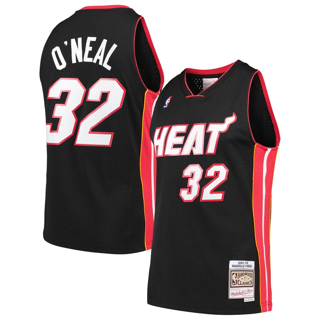 Men's Miami Heat Shaquille O'Neal Mitchell & Ness Black Hardwood Classics Swingman Jersey - Ujersey