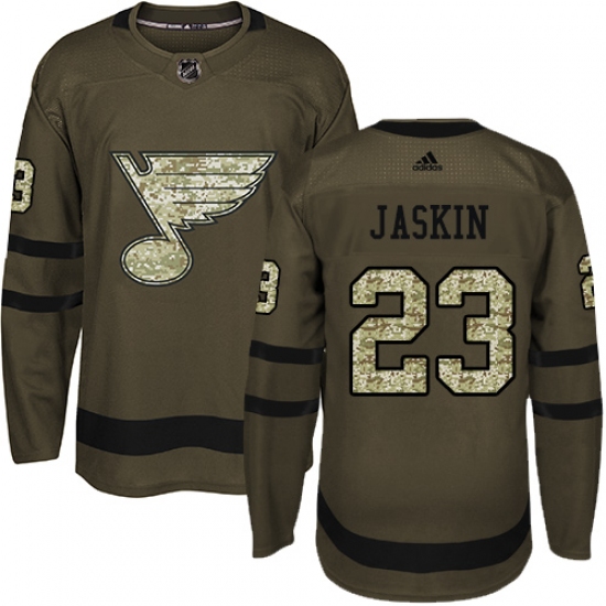 Youth Adidas St. Louis Blues #23 Dmitrij Jaskin Authentic Green Salute to Service NHL Jersey - Ujersey