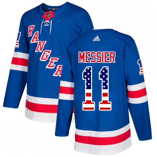 Men's Adidas New York Rangers #11 Mark Messier Authentic Royal Blue USA Flag Fashion NHL Jersey - Ujersey