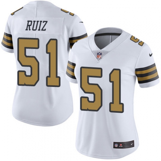 Women's New Orleans Saints #51 Cesar Ruiz White Stitched NFL Limited Rush Jersey - Ujersey