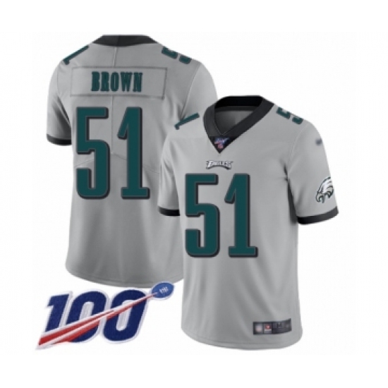 Youth Philadelphia Eagles #51 Zach Brown Limited Silver Inverted Legend 100th Season Football Jersey - Ujersey
