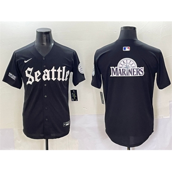 Men's Seattle Mariners Team Big Logo Black 'Deep Sea Gothic Edition' Vapor Premier Limited Stitched Baseball Jersey - Ujersey