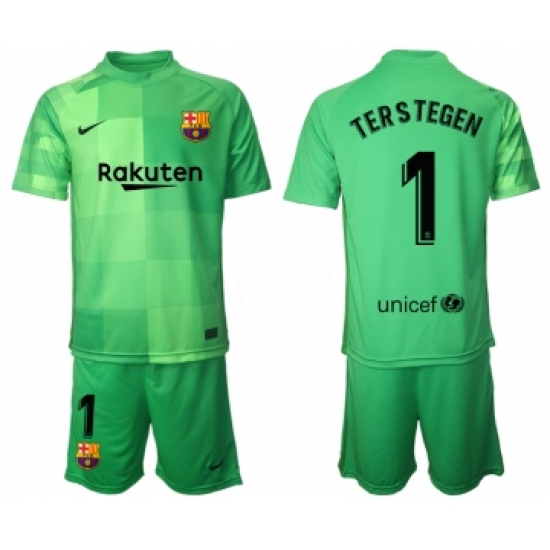 Men 2021-2022 Club Barcelona green goalkeeper 1 Soccer Jersey