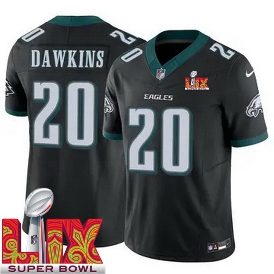 Men's Philadelphia Eagles Brian Dawkins #20 Black 2024 2025 Super Bowl LIX F U S E Stitched NFL Jersey - Ujersey