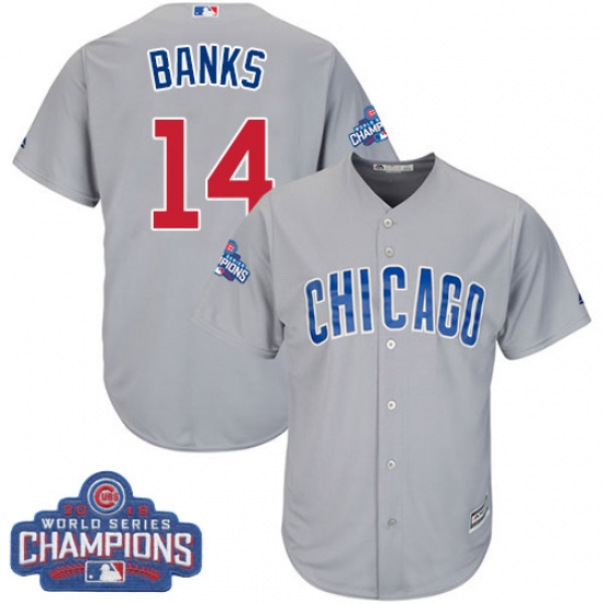 Youth Majestic Chicago Cubs #14 Ernie Banks Authentic Grey Road 2016 World Series Champions Cool Base MLB Jersey - Ujersey