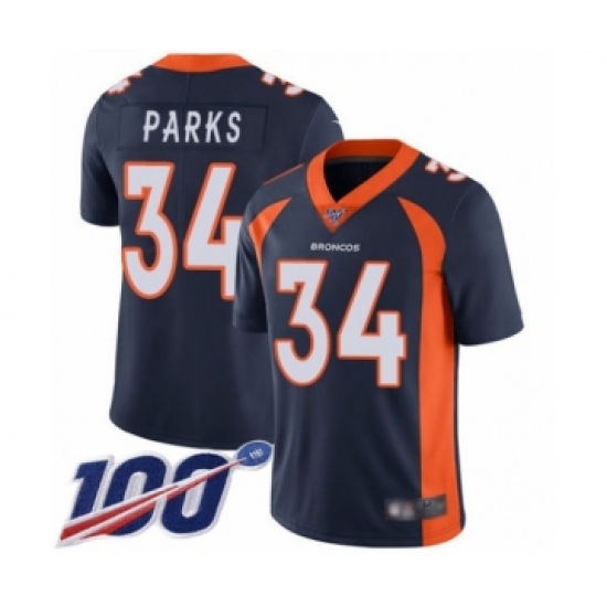 Men's Denver Broncos #34 Will Parks Navy Blue Alternate Vapor Untouchable Limited Player 100th Season Football Jersey