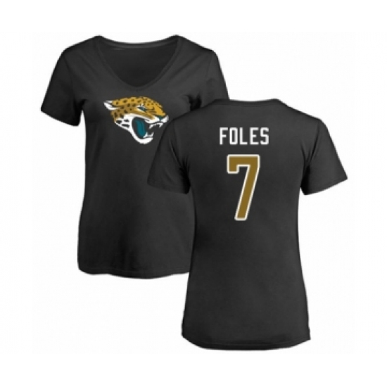 Football Women's Jacksonville Jaguars #7 Nick Foles Black Name & Number Logo Slim Fit T-Shirt - Ujersey