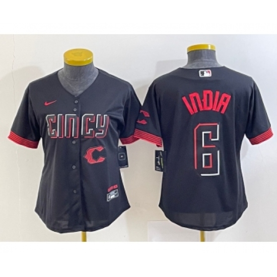 Women's Cincinnati Reds #6 Jonathan India Black 2023 City Connect Cool Base Stitched Jersey - Ujersey