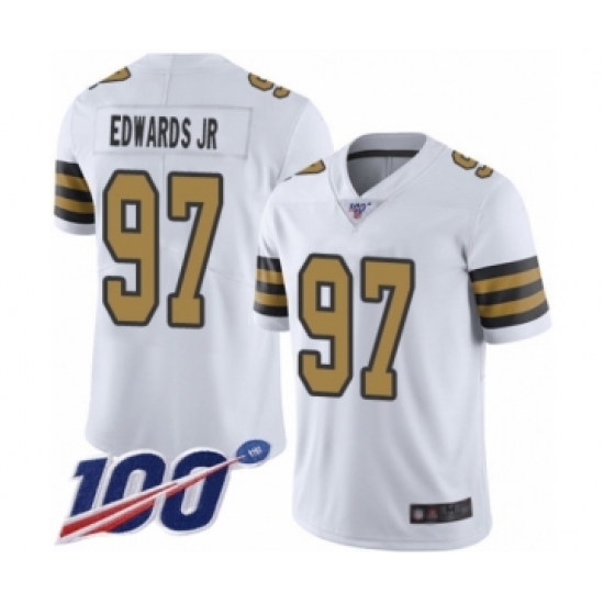 Men's New Orleans Saints #97 Mario Edwards Jr Limited White Rush Vapor Untouchable 100th Season Football Jersey - Ujersey