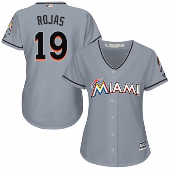 Women's Majestic Miami Marlins #19 Miguel Rojas Authentic Grey Road Cool Base MLB Jersey - Ujersey