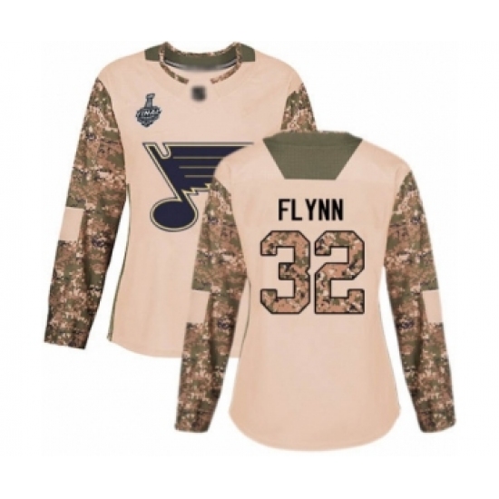Women's St. Louis Blues #32 Brian Flynn Authentic Camo Veterans Day Practice 2019 Stanley Cup Final Bound Hockey Jersey - Ujersey
