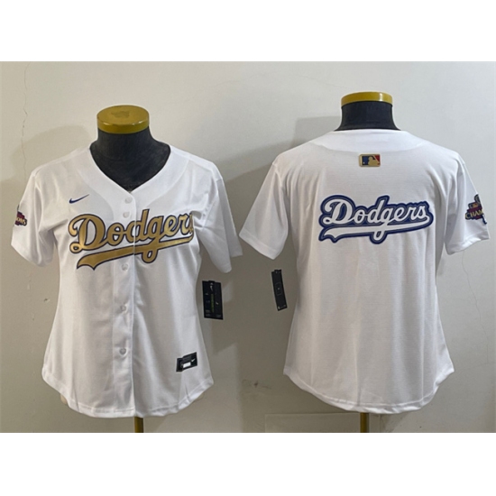 Women's Los Angeles Dodgers Team Big Logo White 2025 Gold Collection Limited Stitched Baseball Jersey(Run Small) - Ujersey