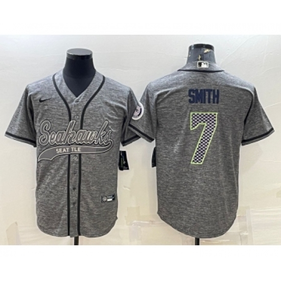 Men's Seattle Seahawks #7 Geno Smith Grey Gridiron With Patch Cool Base Stitched Baseball Jersey - Ujersey