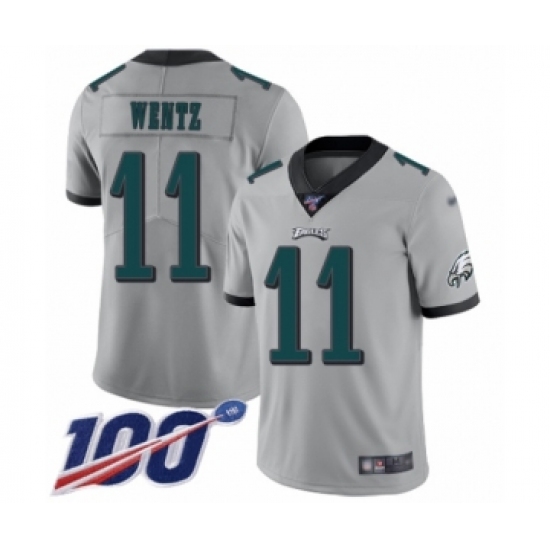 Youth Philadelphia Eagles #11 Carson Wentz Limited Silver Inverted Legend 100th Season Football Jersey - Ujersey