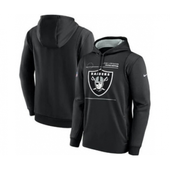 Men's Las Vegas Raiders 2021 Black Sideline Logo Performance Pullover Hoodie - Ujersey