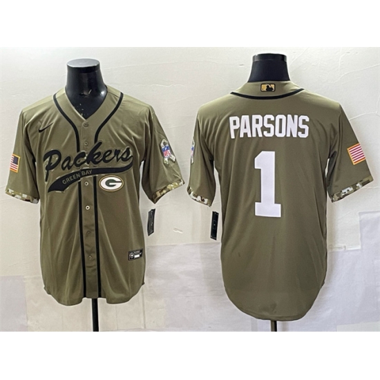 Men's Green Bay Packers #1 Micah Parsons Olive Salute to Service Cool Base Stitched Baseball Jersey - Ujersey