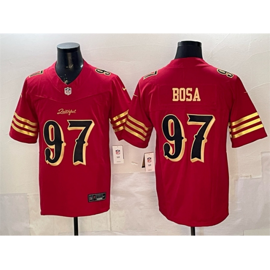 Men's San Francisco 49ers #97 Nick Bosa Red Gold 2025 F.U.S.E. “Rivalries” Vapor Limited Stitched Football Jersey - Ujersey
