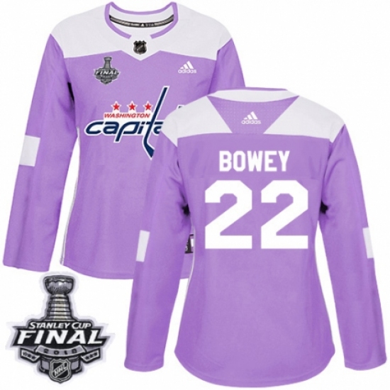 Women's Adidas Washington Capitals #22 Madison Bowey Authentic Purple Fights Cancer Practice 2018 Stanley Cup Final NHL Jersey - Ujersey