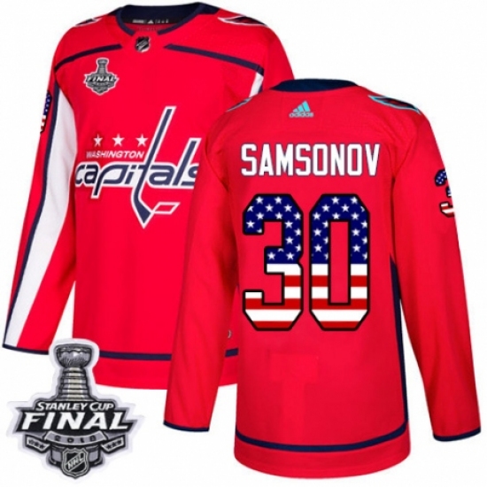 Men's Adidas Washington Capitals #30 Ilya Samsonov Authentic Red USA Flag Fashion 2018 Stanley Cup Final NHL Jersey - Ujersey