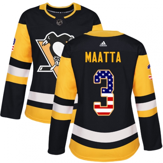 Women's Adidas Pittsburgh Penguins #3 Olli Maatta Authentic Black USA Flag Fashion NHL Jersey - Ujersey