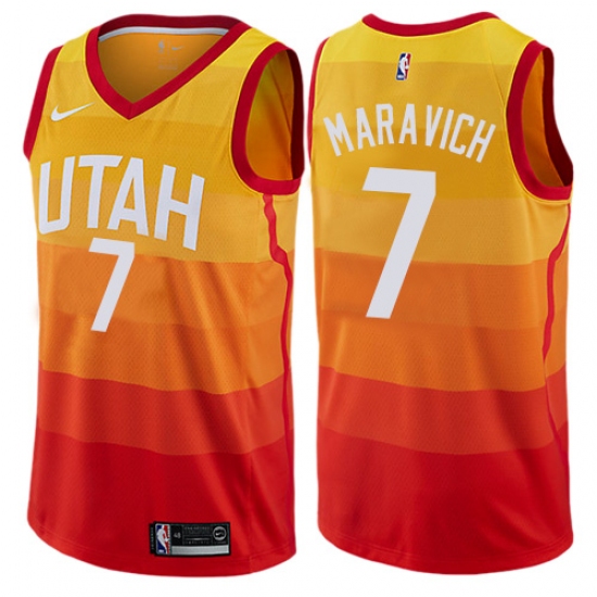 Men's Nike Utah Jazz #7 Pete Maravich Swingman Orange NBA Jersey - City Edition - Ujersey