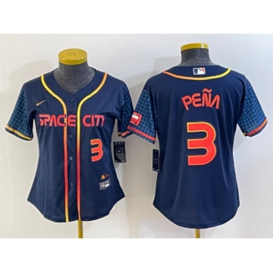 Women's Houston Astros #3 Jeremy Pena Number 2022 Navy Blue City Connect Cool Base Stitched Jersey - Ujersey