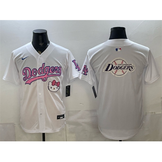 Men's Los Angeles Dodgers Team Big Logo White Hello Kitty Night Stitched Baseball Jersey - Ujersey