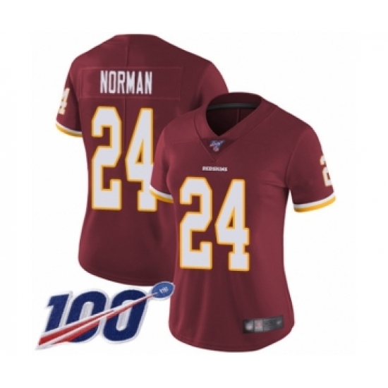 Women's Washington Redskins #24 Josh Norman Burgundy Red Team Color Vapor Untouchable Limited Player 100th Season Football Jersey