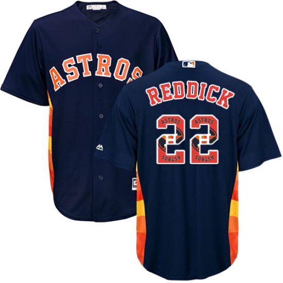 Men's Majestic Houston Astros #22 Josh Reddick Authentic Navy Blue Team Logo Fashion Cool Base MLB Jersey - Ujersey