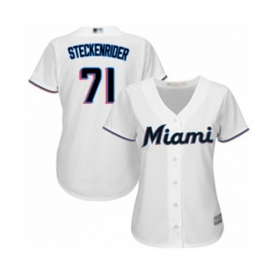 Women's Miami Marlins #71 Drew Steckenrider Authentic White Home Cool Base Baseball Player Jersey - Ujersey